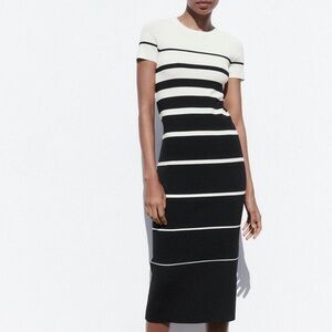 Zara Knit Striped Midi Dress